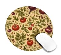 Tomatoes Small Mouse Pad, Vintage Rustic Radish Pea Harvest Green Round Rubber Washable Aesthetic Desk Mousepads Idea for Home Office Desk Laptop Gamers Gift Round 8x8 Inch