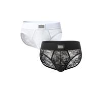 TOMATOPAPA Men's Italian Style Lace Underwear Briefs 2 Pack, Luxury Vintage Underpants with Floral Lace Trim, High Elastic Soft Comfortable Underwear, Sophisticated Design White + Black