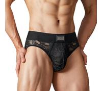 TOMATOPAPA Men's Italian Style Lace Underwear Briefs, Luxury Vintage Underpants with Floral Lace Trim, High Elastic Soft Comfortable Mens Underwear, Sophisticated Design Black