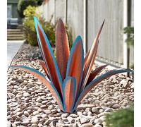 TOMBABY Enlarge Thickened Wind Resistant Metal Agave Garden Art Metal Plant Country Sculpture Statue Outdoor Decoration Agave Metal Plant Courtyard Garden Lawn Ornament Gift (1, 12 Leaves Blue)