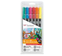 Tombow ABT-6P-3 Dual Brush Pen (Pack of 6), Multicolor