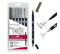Tombow ABT Dual Brush Pen, Grey Colors, set of 6, dual-tip pens, perfect for hand lettering and bullet journaling, watercoloring [ABT-6P-6]