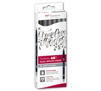 Tombow ABT Dual Brush Pen, Grey Colours, Pen with Two Tips, Perfect for Hand Lettering and Bullet Journal, Water-soluble, ABT-6C-6, Set of 6