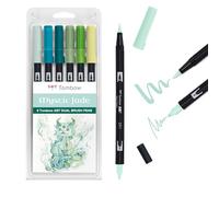Tombow ABT Dual Brush Pen, Mystic Jade, Pen with Two Tips, Perfect for Hand Lettering and Bullet Journal, Water-soluble, Set of 6 [ABT-6P-JADE]