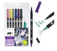 Tombow ABT Dual Brush Pen Watercolor Manga Set Moon, 6-piece set + water brush, colouring pages & video tutorial [ABT-6P-MANGA-MOON]