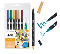 Tombow ABT Dual Brush Pen Watercolour Manga Set Bird, set of 6 + water brush, colouring pages & video tutorial [ABT-6P-MANGA-BIRD]