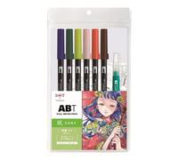 Tombow ABT Dual Brush Pen Set Manga Watercolour Wind, Set of 6 ABT + Water Reservoir Brush, Colouring Templates & Video Tutorial [ABT-6P-MANGA-WIND]