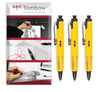 Tombow AirPress Retractable Ballpoint Pen - Outdoor Pen - 0.7mm - Yellow Barrel - Black Ink - Pack of 3 In Envelope Gift Packaging