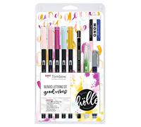 Tombow Blended Lettering Set includes 5 ABT Brush Pens, 1 Mono Pencil, 1 Mono Eraser, 1 Fudenosuke, 1 Water Brush, Blending Palette and Guide - Good Times, BS-FH2