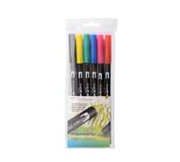 Tombow ABT Dual Brush Pen Set of 6 Primary Colours New Eco Carboard Packaging