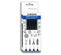 Tombow Fineliner Mono Drawing Pen Set Fine Pigmented Ink, Water-Resistant and Lightfast, for Sketching, Illustrating and Drawing, Black, Set of 4, WS-EFL-H-F-4P