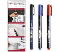 Tombow Fudenosuke Calligraphy Brush Pen - Black, Blue, Red Ink - Pack of 3 In Envelope Gift Packaging