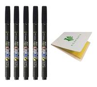 Tombow Fudenosuke Fude Brush Pen Soft (GCD-112) x5 Set, with Original Sticky Notes - Great for Calligraphy, Art Drawings, Illustration, Manga