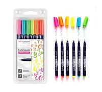 Tombow Fudenosuke Hard Tip Brush Pens (Set of 6) - Neon Colours