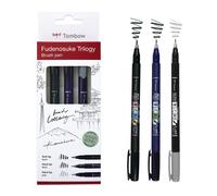 Tombow Fudenosuke Trilogy set, contents: 3 Fudenosukes hard tip, soft and grey, for calligraphy, lettering, sketching, WS-BHS-3P
