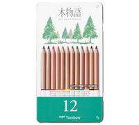 Tombow Ki-Monogatari Eco coloured pencil, practical metal box, PEFC certified, wax-based, set of 12 [CB-RS-12C]