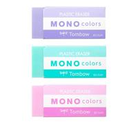Tombow Mono Colors Erasers Set of 3, Plastic, Phthalate and Latex Free, 19 g, for School, Office and Drawing