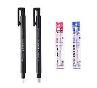 Tombow Mono Zero Eraser Holder Set Includes Round Tip Eraser Holder,Sqaure Tip Eraser Holder & Round Refill & Sqaure Refill (1 refill has 2 erasers.Total 4 erasers) [Choose Color] (Black)