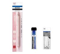 Tombow Pencil Monogram Light Mechanical Pencil, 0.02 inch (0.5 mm), Grayish Pink Base, Replacement Eraser & Mechanical Lead Set PCB-321GAZ