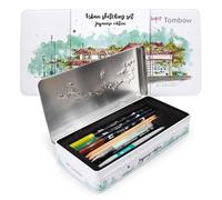 Tombow URBAN-SET2: Urban Sketching Set, Japan Edition Artist Pencils & Instructions, Brush Pens & Waterbrush for Watercolors, Metal Box