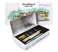 Tombow Urban Sketching Set Japan Edition, High-Quality Artist Pencils & Instructions, Brush Pens & Waterbrush for Watercolours, Metal Box for Storage [URBAN-SET2]
