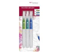 Tombow Wb-3P Brush Set with Water Reservoir (Empty), 3 Pieces, 1x Fine, Medium, Flat Brush Tip, Multi-Coloured