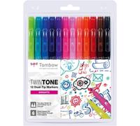 Tombow WS-PK-12P-1 Twin Tone Dual-Tip Marker - Bright Colours (Pack of 12)