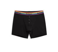 TomboyX Boxer Briefs Underwear With Button Fly for Women, 6” Inseam, Cotton Blend, Gender Neutral Boy Shorts Panties, Black Rainbow Logo, XL