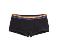 TomboyX Boy Short Underwear for Women, Cotton Blend, Full Coverage Boy Shorts, Comfortable Boxer Briefs Panties, Black Rainbow Logo, S