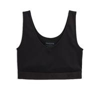 TomboyX V Neck Compression Bra for Women Full Coverage Gender Inclusive, Wireless Medium Support Top, No Padding Sports Bras, Black, M