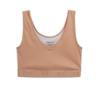 TomboyX V Neck Compression Bra for Women Full Coverage Gender Inclusive, Wireless Medium Support Top, No Padding Sports Bras, Chai, XL
