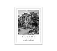 Tombs of the kings Travel Print Paphos Wall art Black and white Poster A4 Print in White frame 24.5 X 33cm (9.6x13inch)
