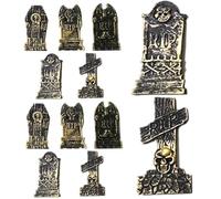 Tombstone 15 Pcs Halloween Miniatures, Weather Resistant Plastic Fake Mini Tombstones Figurine Arched, Cross & RIP Gravestones Mini Halloween Ornaments for Haunted House Halloween Party Decor