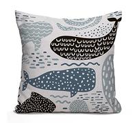 Tomda Black Abstract with Nautical Sea Animal Fur Seal Whale Octopus Fish in Pastel Colors Blue Cotton Linen Square Cushion Cover Decorative Throw Pillow Cover Pillowcase for Sofa 45x45cm 18x18 Inch