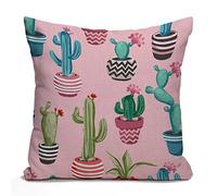 Tomda Cacti Flower Pattern Cotton Linen Cushion Cover Watercolor Cactus and Succulents Printed Pillow Throw Pillow Case Home Sofa Decorative 45cmx45cm 18 X 18 Inch