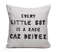 Tomda Cushion Cover Animal Every Little Boy is Race Car Driver Cute Nursery with Lettering in Scandinavian Style Kids Decorative Throw Pillow Cover Home Decor Square 45x45cm 18x18 Inch Pillowcase