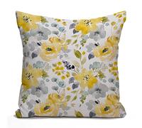 Tomda Cushion Cover Black Floral Watercolor Bright Summer Pattern Yellow and Blue Abstract Flowers Gray Simple Botanica Home Decor Throw Pillow Cover Pillowcase for Sofa 45x45cm 18x18 Inch