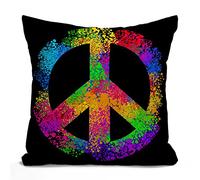 Tomda Cushion Cover Colorful Peace Sign Symbols Decorative Pillow Cases Home Decor Square 45x45cm 18x18 Inch Pillowcases