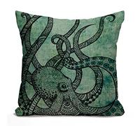Tomda Cushion Cover Cool Octopus Cotton Linen Square Throw Pillow Case Standard Pillowcase for Men Women Home Decorative Sofa Armchair Bedroom Livingroom 45x45cm 18x18 Inch