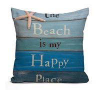 Tomda Cushion Cover The Beach Starfish and Summer is My Happy Place Rhinestone Decorative Throw Pillow Cover Home Decor Square 45x45cm 18x18 Inch Pillowcases