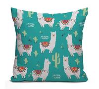 Tomda Cute White Llama Cushion Case Alpaca and Cactus Farmhouse Throw Pillow Cover for Sofa Couch 45x45cm 18x18 Inch Cotton Linen
