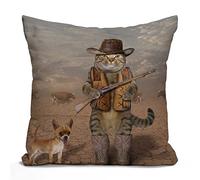 Tomda Funny Cat Pillow Cover Cowboy Cat and His Dog Decorative Cushion Cover Pillow Cover Square Pillowcase 45x45cm 18x18 Inch