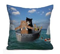 Tomda Funny Cats Cushion Cover The Two Brave Cats are Drifting in The Steel Cotton Linen Decorative Pillow Case Throw Pillow Cover Home Sofa Decor 45x45cm 18x18 Inch Pillow Cover