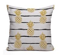 Tomda Gold Pineapple Fruit Striped Cushion Case Throw Pillow Cover for Home Decor Sofa Couch 45x45cm 18x18 Inch Inch Cotton Linen Farmhouse Decorations