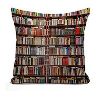 Tomda Library Bookshelf Farmhouse Decor Family Decoration Cotton Linen Home Decorative Cushion Cover Throw Pillow Case with Words for Sofa Couch 45x45cm 18x18 Inch