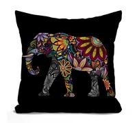 Tomda Mandala Floral Elephant Cotton Linen Cushion Cover Throw Pillow Case Home Office Decorative for Sofa Living Room Square 45cmx45cm 18 X 18 Inches