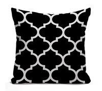 Tomda Modern Black White Quatrefoil Cotton Linen Cushion Cover Throw Pillow Case Home Office Decorative for Sofa Living Room Square 45x45cm 18x18 Inches