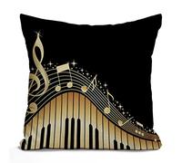 Tomda Old Vintage Abstract Piano and Music Note Cotton Linen Cushion Cover Home Decorative Throw Pillow Case for Sofa Couch Bedding 45x45cm 18x18 Inches