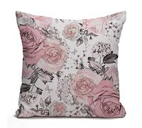 Tomda Pink Flowers and Leaves Cushion Cover, Watercolor Floral Pattern Pillow Cover, Flower Rose Burlap Throw Pillow Case Couch Sofa Decorative Square 45cmx45cm 18x18 inches