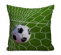 Tomda Soccer Football in Goal Net Rustic Decoration Farmhouse Décor Cotton Linen Home Decorative Cushion Cover Throw Pillow Case for Sofa Couch, 45x45cm 18x18 Inch